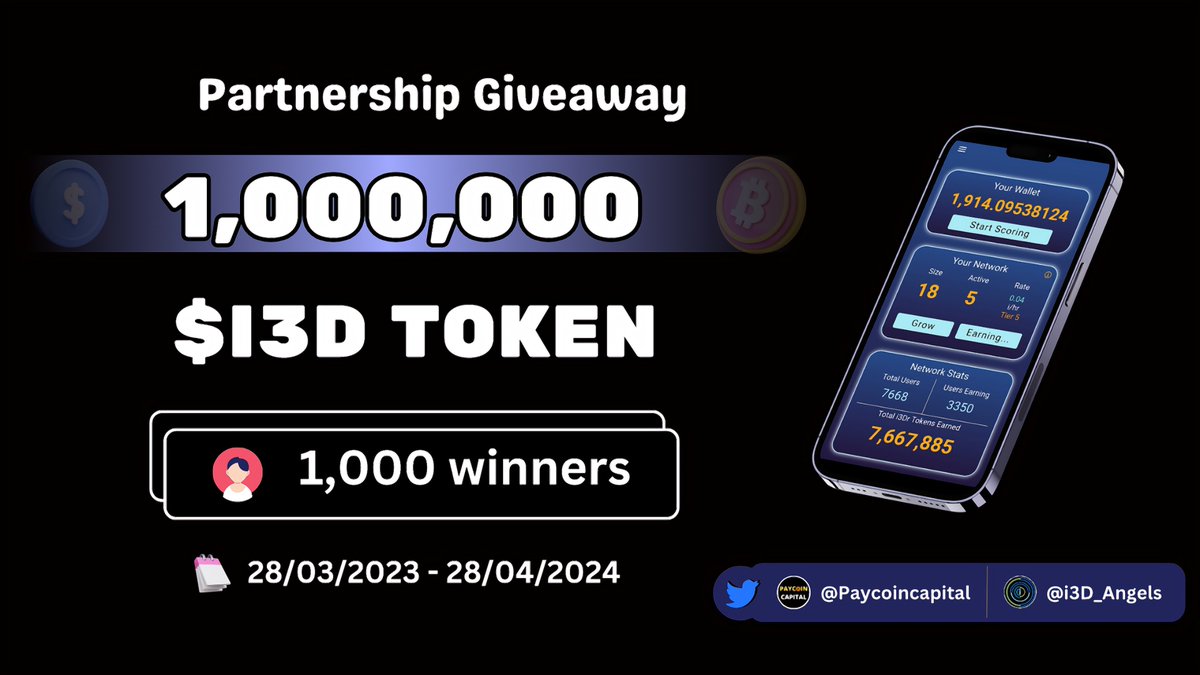 PayCoin Capital (@paycoincapital) on Twitter photo 🥳PayCoinCapital x i3D Protocol #Airdrop
$ Reward: 1,000,000 $i3D
Winners: 1,000 Winners
1⃣Follow <a href="/PayCoinCapital/">PayCoin Capital</a> & @i3D_Angels
2⃣Join t.me/paycoincapital & t.me/i3dangelinvest…
3⃣ Submit Wallet address: paycoincapital.com/i3d-airdrop
#i3D #Giveaways #Fcfs #Paycoincapital 🥳PayCoinCapital x i3D Protocol #Airdrop
$ Reward: 1,000,000 $i3D
Winners: 1,000 Winners
1⃣Follow <a href="/PayCoinCapital/">PayCoin Capital</a> & @i3D_Angels
2⃣Join t.me/paycoincapital & t.me/i3dangelinvest…
3⃣ Submit Wallet address: paycoincapital.com/i3d-airdrop
#i3D #Giveaways #Fcfs #Paycoincapital