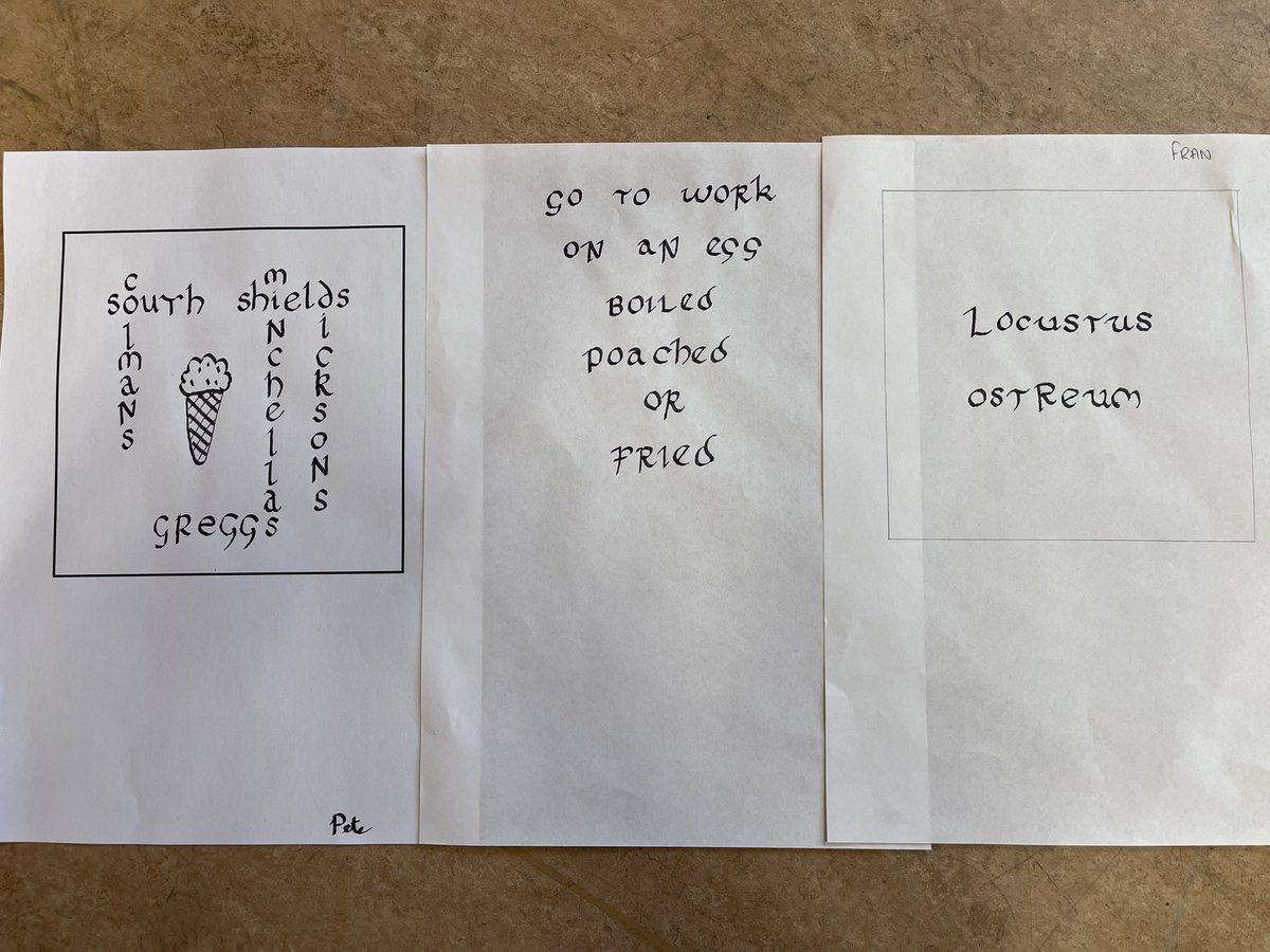 CreativeCallig's tweet image. A lovely afternoon at @S_ShieldsMuseum helping the @communitykind1 group create the calligraphy for the plates they’ve made with @MuddyFingersPot - they’ve done so well in just two short sessions! All inspired by the current Scran! exhibition. @Cultural_Spring