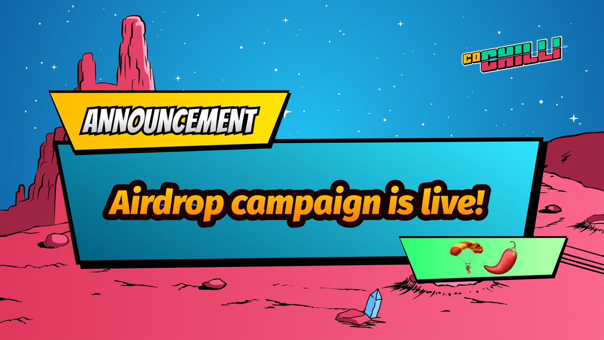 Airdrop campaign is LIVE! 🪂 Explore Mainnet. Complete Tasks. Earn Airdrop points. Join the campaign to get a part of the $CHILLI airdrop for the community airdrop.cochilli.io