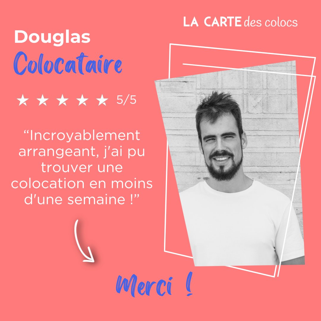 CartedesColocs's tweet image. 🔑 🧭 Comme Douglas, trouve la coloc&apos; de tes rêves en moins d&apos;une semaine sur lacartedescolocs.fr !