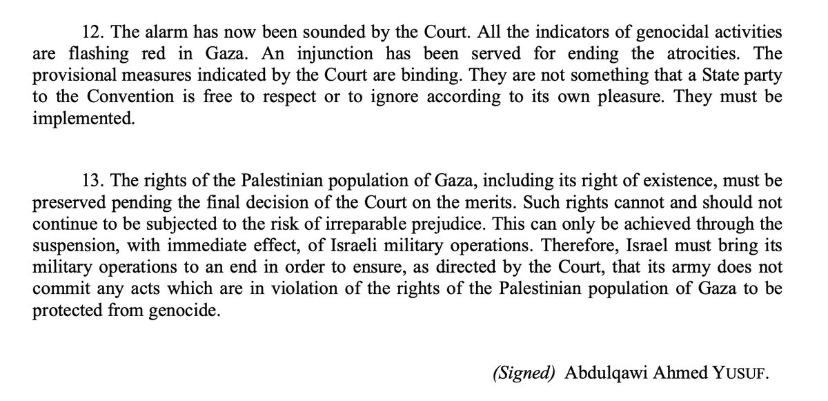 @CIJ_ICJ Judge Yusuf @CIJ_ICJ: 'The alarm has now been sounded by the Court. All the indicators of genocidal activities are flashing red in Gaza.'