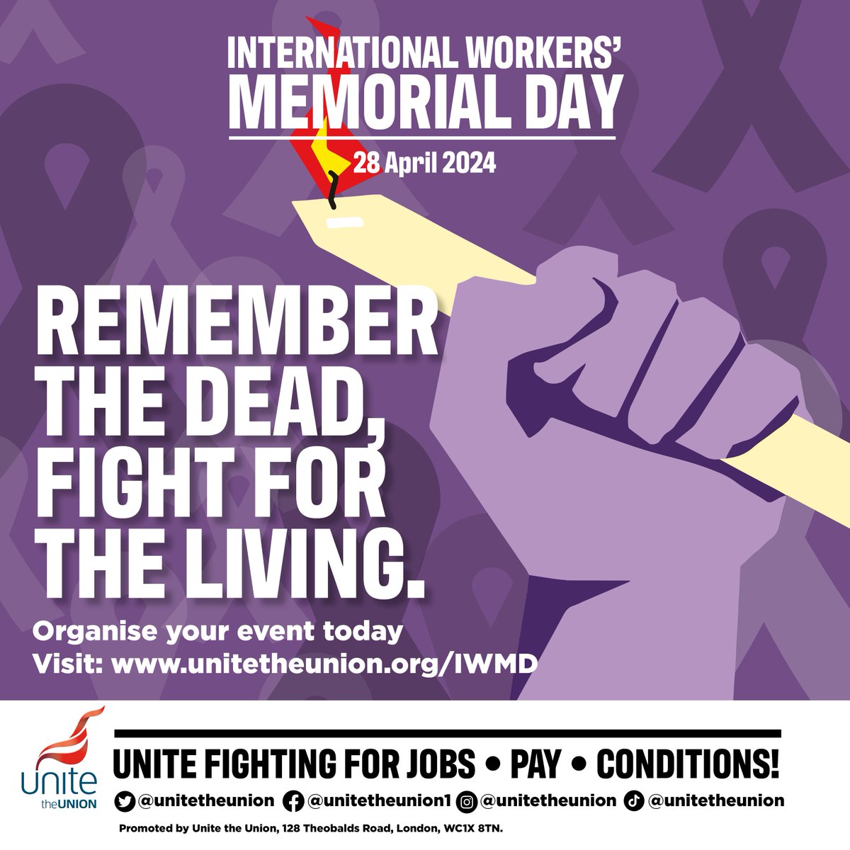 28 April is #IWMD24, the day we remember workers lost to workplace illness or injury. Organise and participate in #IWMD24 events as Unite recommits to fighting to keep workers safe. Remember the Dead, Fight for the Living.