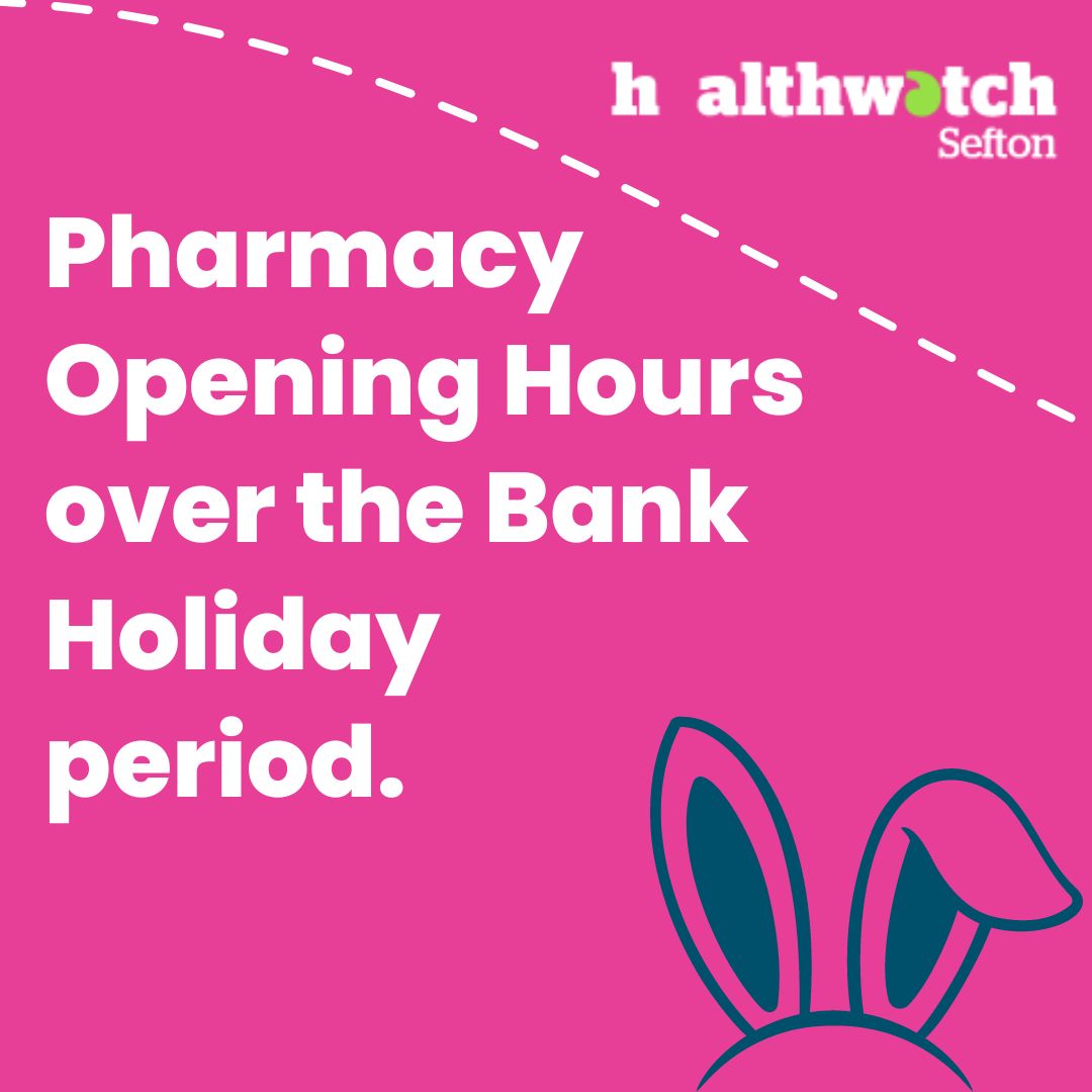 We have compiled a list of opening hours for Pharmacies based in Sefton over the long bank holiday weekend. From all at Healthwatch Sefton, we wish you a restful Easter period. Read here buff.ly/3TBtXaq #healthwatchsefton #netherton #crosby #bootle #sefton #formby