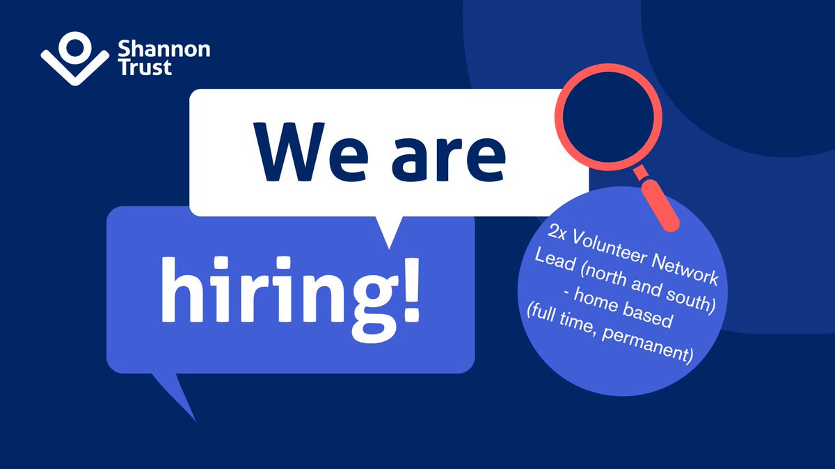 Thanks to the generosity of the National Lottery Community Fund, we are looking for 2 volunteer network leads to help us grow our national volunteer network. We are looking for people who are as committed to the cause as we are. Find out more and apply: careers.shannontrust.org.uk/job/a2a35904-8…