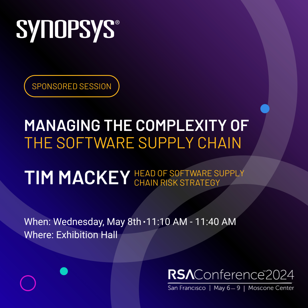 Visit us at @RSAConference, booth #1027, to chat with our SMEs, view demos on our newest solutions, and win cool prizes! @TimInTech, head of software supply chain risk strategy, will be speakingon 5/8 in the exhibition hall. Get your FREE expo pass here with code: 54SSYNOPXP 🎟️