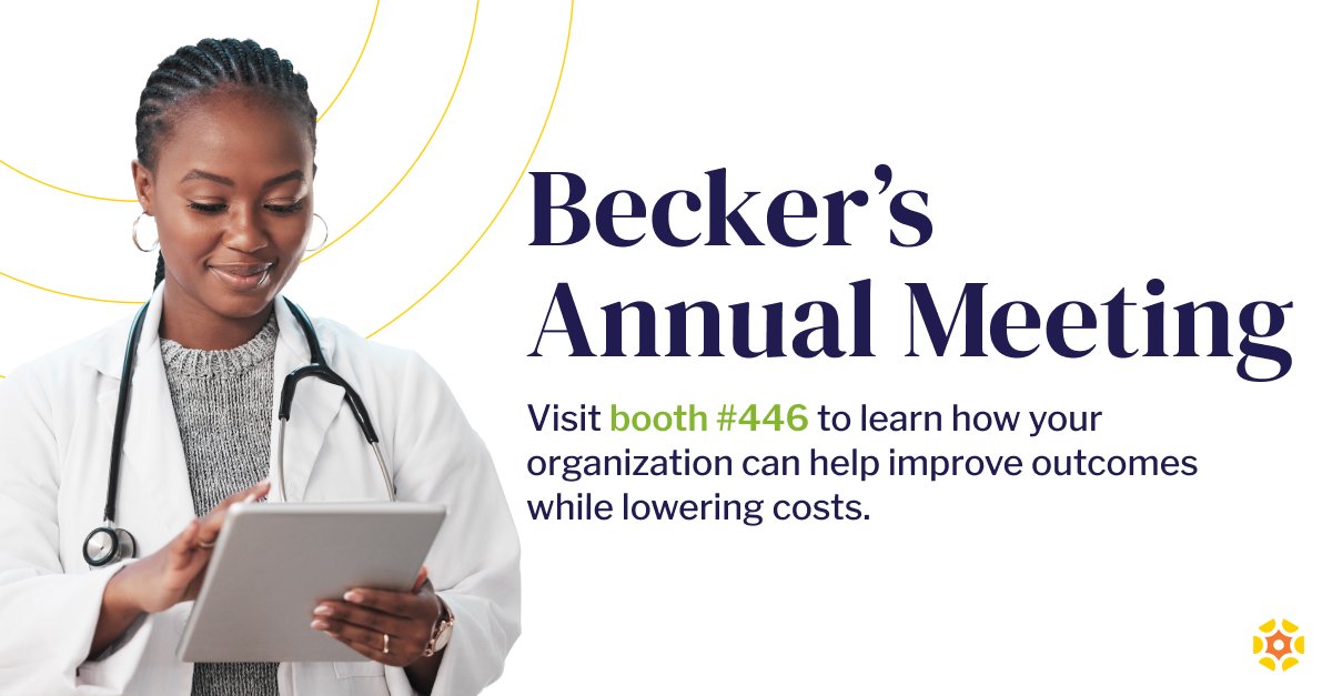 We're excited to be a part of @BeckersHR Annual Meeting April 8-10 in Chicago! Connect with us at booth #446 to learn how Real-Time Care Intelligence™ can help your organization improve outcomes & lower costs. Visit bit.ly/3THYd4U to learn more and schedule a meeting.