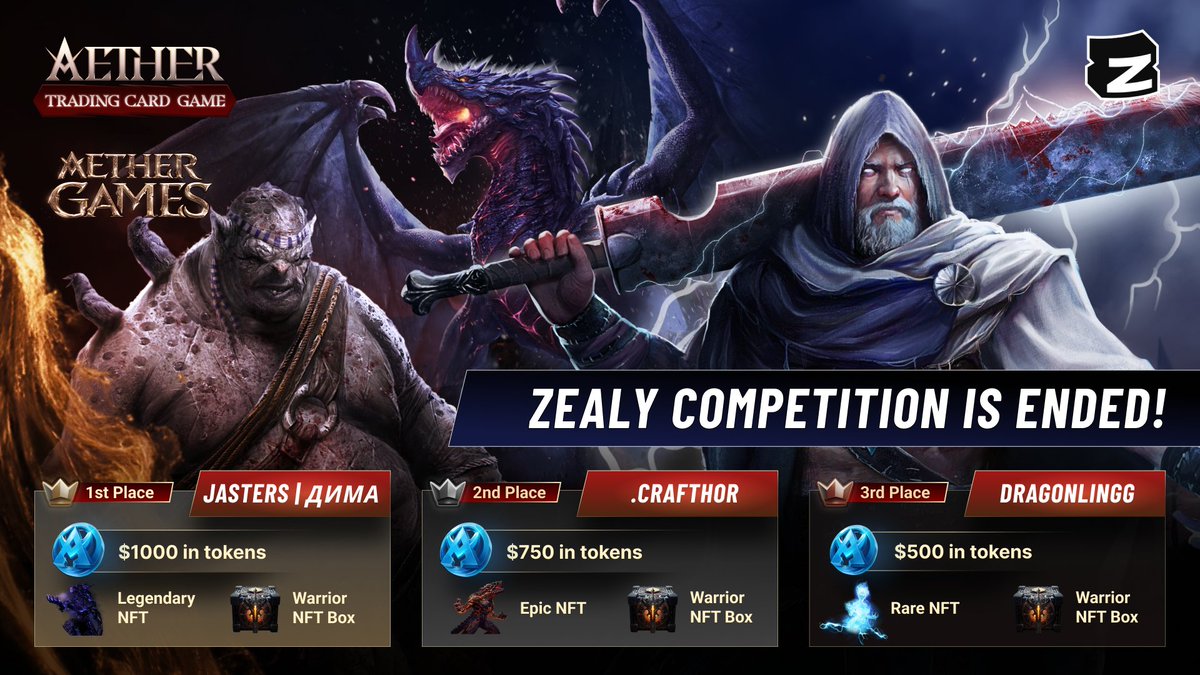 Zealy Campaign: It's a Wrap! Wow, what a ride! Our Zealy competition has officially come to a close, and we're absolutely floored by the amazing response from the Aether Games community! You guys absolutely shattered our records, becoming the largest user base Zealy has ever…