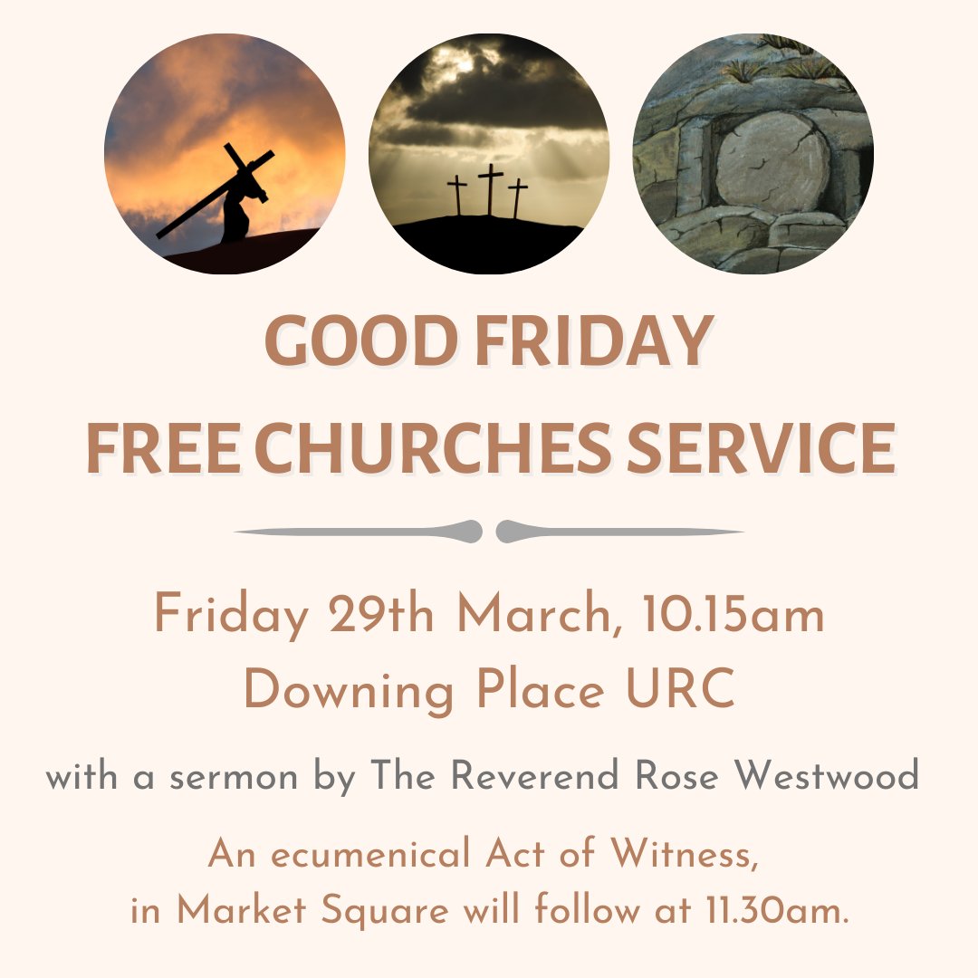 Tomorrow morning, at 10.15am, we are hosting the Cambridge Free Churches service for Good Friday. Gather here as we remember the day Jesus died upon the cross.

Following the service we will walk to  Market Square for an ecumenical Act of Witness. All are welcome.
#goodfriday