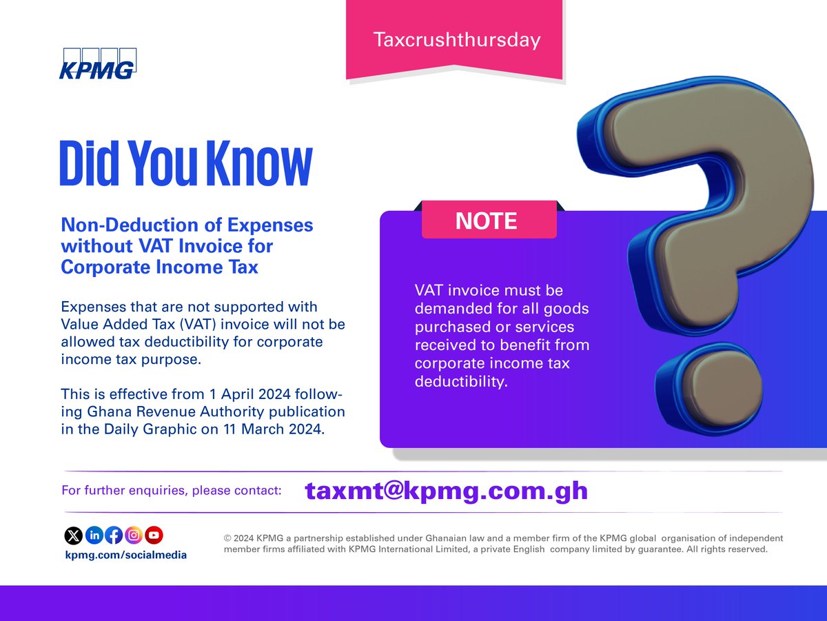 Stay informed and compliant!📊🔍Starting 1 April 2024, corporate expenses without a VAT invoice will no longer be tax-deductible. Ensure all your purchases and services are VAT invoiced to benefit from corporate income tax deductibility. 

#TaxUpdate #VATCompliance #CorporateTax