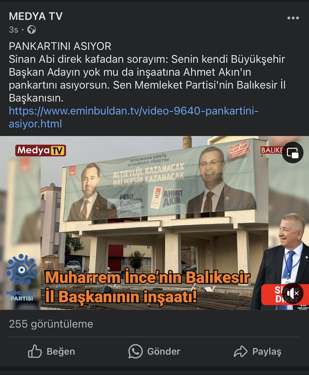Sizin Genel Başkanınız <a href="/vekilince/">Muharrem İNCE</a> köroğlu gibi döne döne vuruşsun, sizde kendi inşaatınızın cephesini CHP adayının posterleriyle donatın!

Memleket Partisi GDK üyesi Şükrü Diker, Balıkesir İl Başkanı Sinan Diker baba oğul daltonlar hayırdır?  Sizin Balıkesir Büyükşehir adayınız