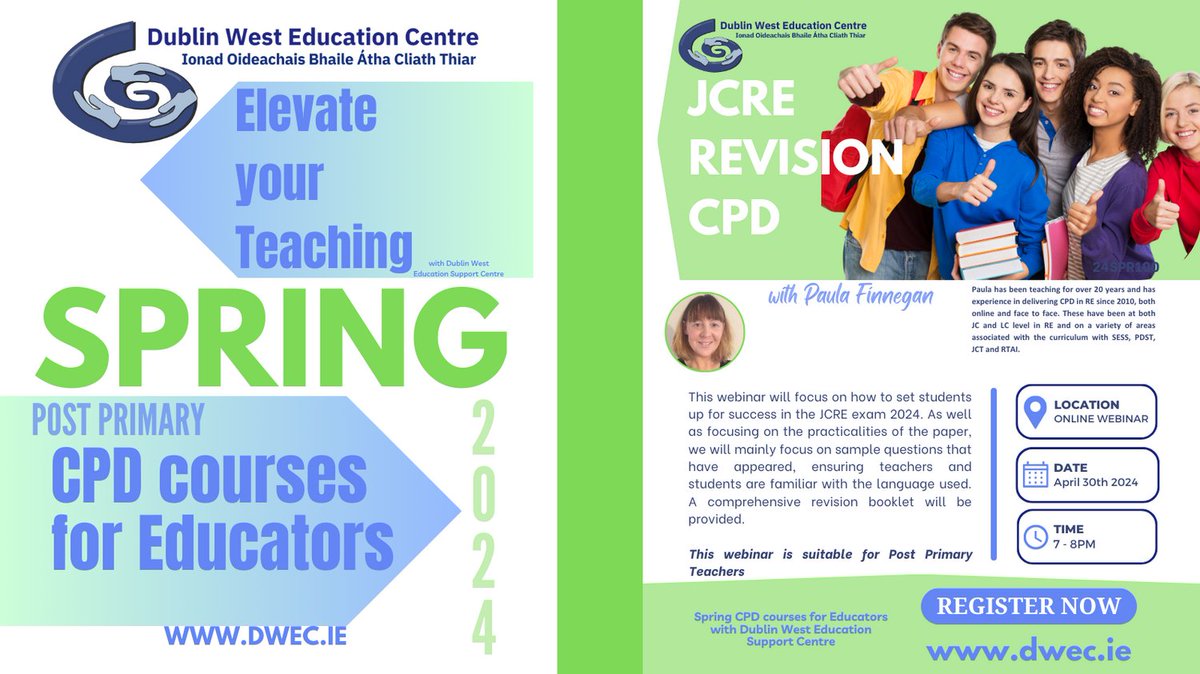 We are delighted to announce 3 more webinars with Paula Finnegan for Post Primary Religion teachers! Don't miss out - book your place today via dwec.ie @paulafinnegan14 #paulafinnegan #leavingcertreligion #postprimaryreligionteachers #postprimaryteachers