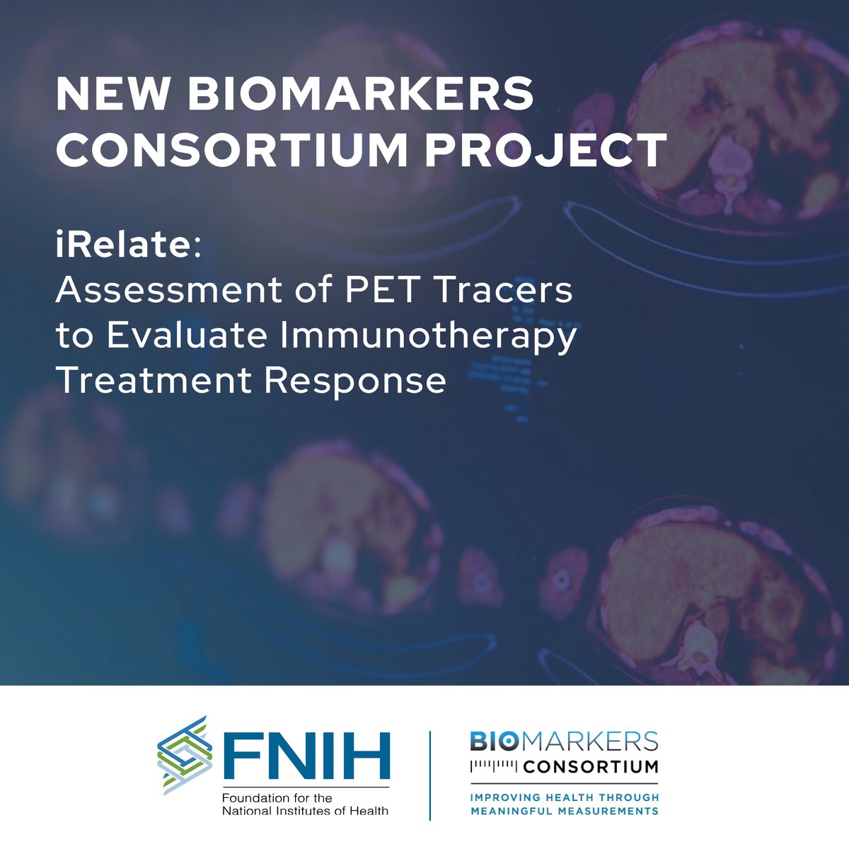 The Biomarkers Consortium announces the launch of a new project (iRelate) to support noninvasive evaluation of tumors and immune response in non-small cell lung cancer patients using medical imaging. Learn more about the project here: bit.ly/3TEyb1f