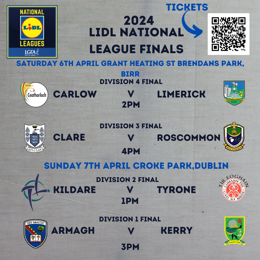 Get your tickets now for the 2024 @lidl_ireland National League Finals! 🏆 🎫🎟️ Divisions 3 and 4 - Saturday April 6 - Grant Heating St Brendan's Park, Birr Divisions 1 and 2 - Sunday April 7 - @CrokePark bit.ly/4ceQTom #SeriousSupport #GetBehindTheFight