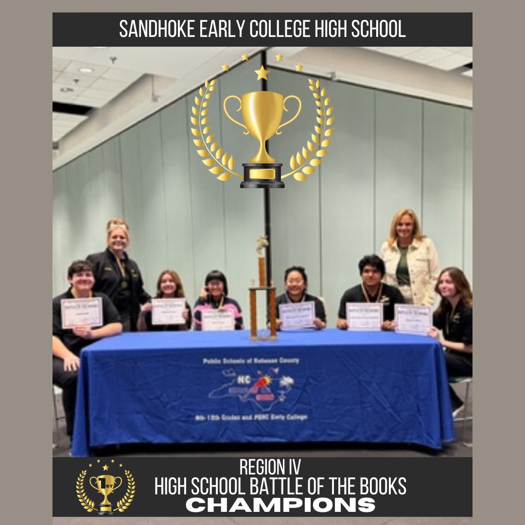 Proudly announcing the NEW Region 4 High School Battle of the Books Champs! Congrats goes to SandHoke Early College High School for representing HCS. The Lions will compete in the High School Battle of the Books State Competition, April 27th in Durham, NC. Best of Luck!