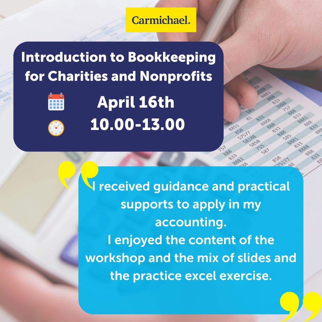 ❓Are you responsible for maintaining the accounts in your organisation? 🧑‍💻This in person course is for managers and staff working in accounts, perhaps for the first time. ✨It will be of most benefit to smaller #Nonprofits. Find out more and sign up 👇 carmichaelireland.ie/courses/introd…
