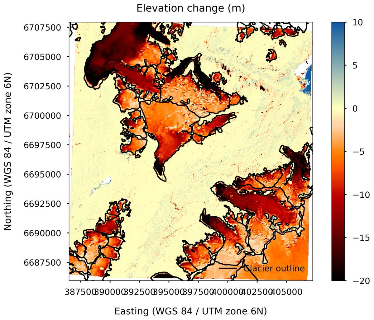 The goal of the Pléiades Glacier Observatory is to share maps of glacier elevation changes over 5-yr periods. Soon available... To keep you waiting, below a gallery of such maps for 2016-2021, 2017-2022 or 2018-2023. Red=thinning clearly dominating ☹️
legos.omp.eu/pgo/2024/03/28…