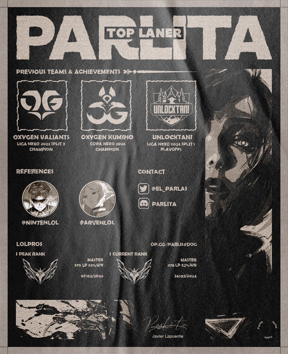 🇬🇧I'm still contracted to <a href="/taniesportss/">Tan'i (単位) eSports</a>, but I have been allowed to explore options for next split. Mainly interested on SL2/ELR2.

🇪🇸 Que alguien me saque de Nexo.