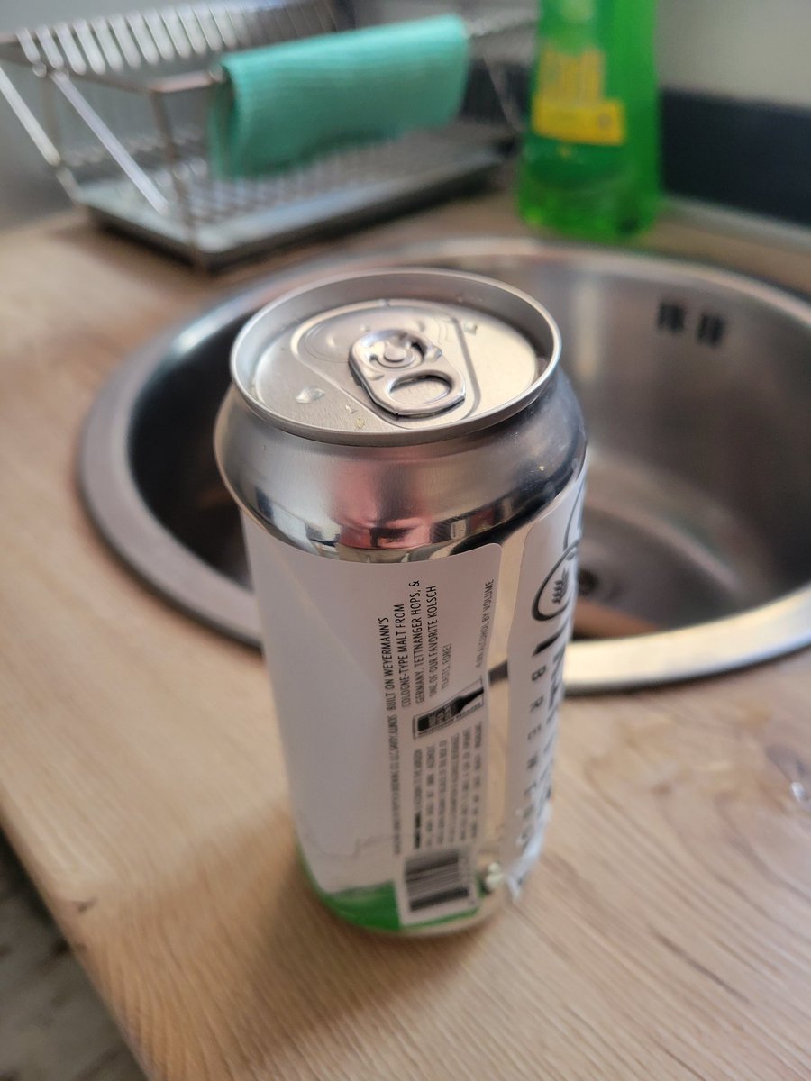 Pivoslavija's tweet photo. Cans are not invincible. Unfortunately, this lovely Kolsch from Tryptich leaked on the flight over to Europe. https://t.co/HLmU50uWT4