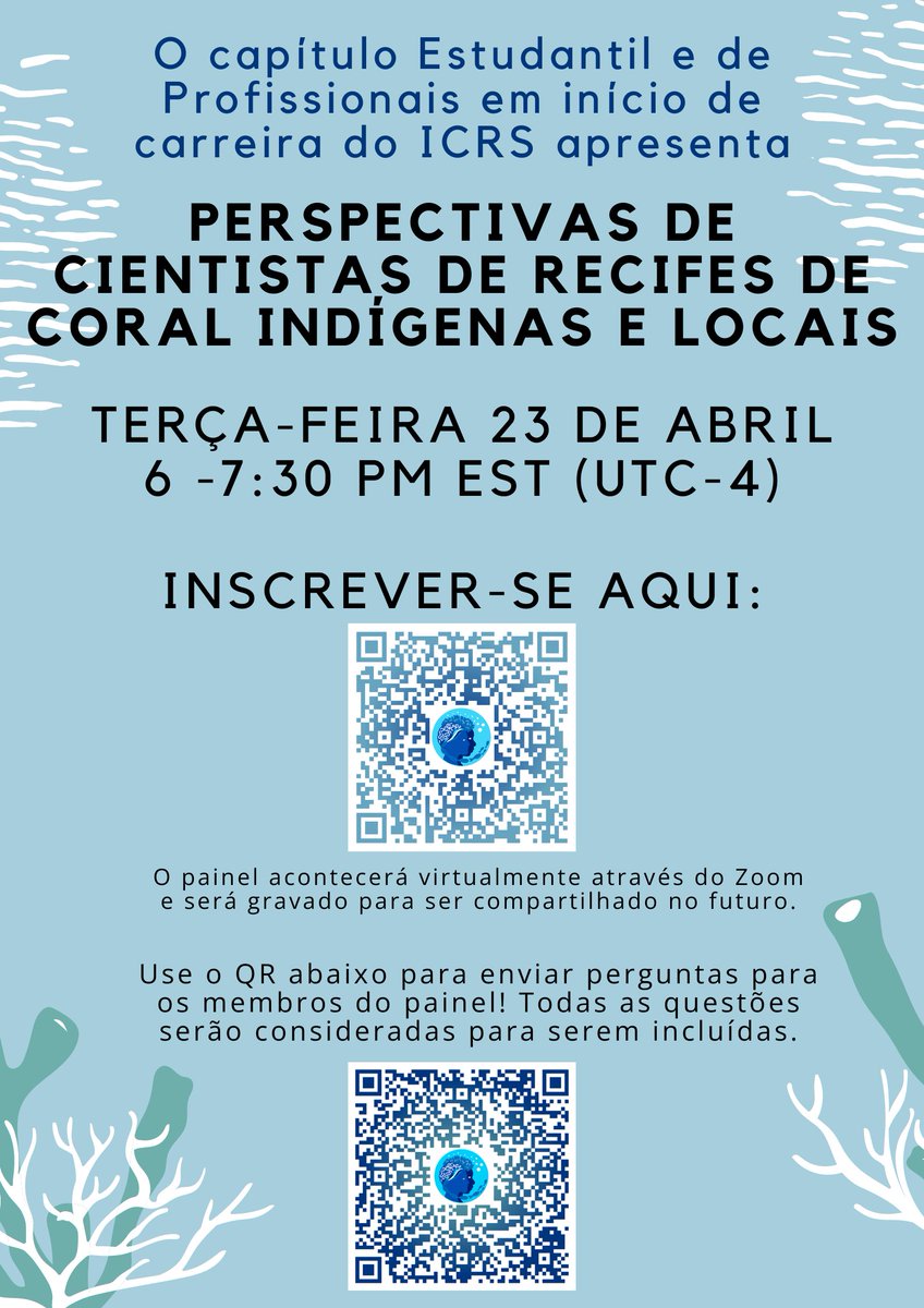 1/3 We are excited to present the ICRS local and indigenous scientists panel on April 23rd, 2024 from 6-7:30pm EST (UTC-4)! Register here/Regístrese aquí/Inscrever-se aqui/Hier registrieren: us06web.zoom.us/meeting/regist…