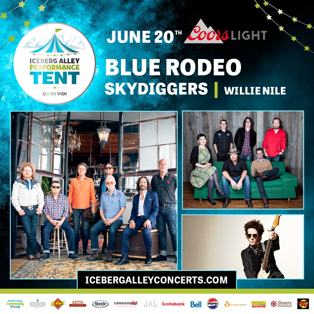 Canadian Icons @bluerodeo make their Iceberg Alley debut on June 20th. Catch them along with @skydiggers and @willienile. 🎟️ Tickets ON SALE NOW at bit.ly/4auVdOM #IAPT2024