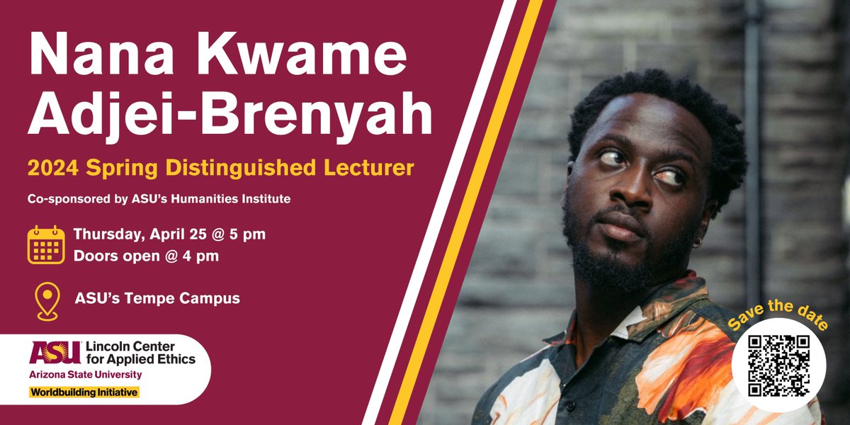 The Worldbuilding Initiative, with co-sponsorship from @HumIt_ASU , is excited to announce this semester's distinguished lecturer, author Nana Kwame Adjei-Brenyah on Thursday, April 25 at 5pm. RSVP today! buff.ly/4cyNRvE @mdbell79
