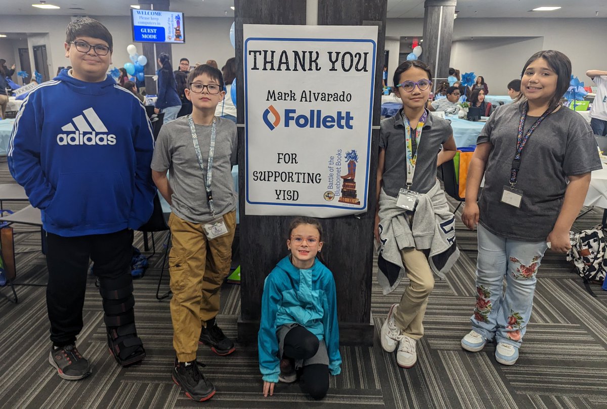 Our heartfelt thanks to @follettcontent for supporting the Battle of the Bluebonnets and aiding us in fostering a love for reading! @YISDLibServices
