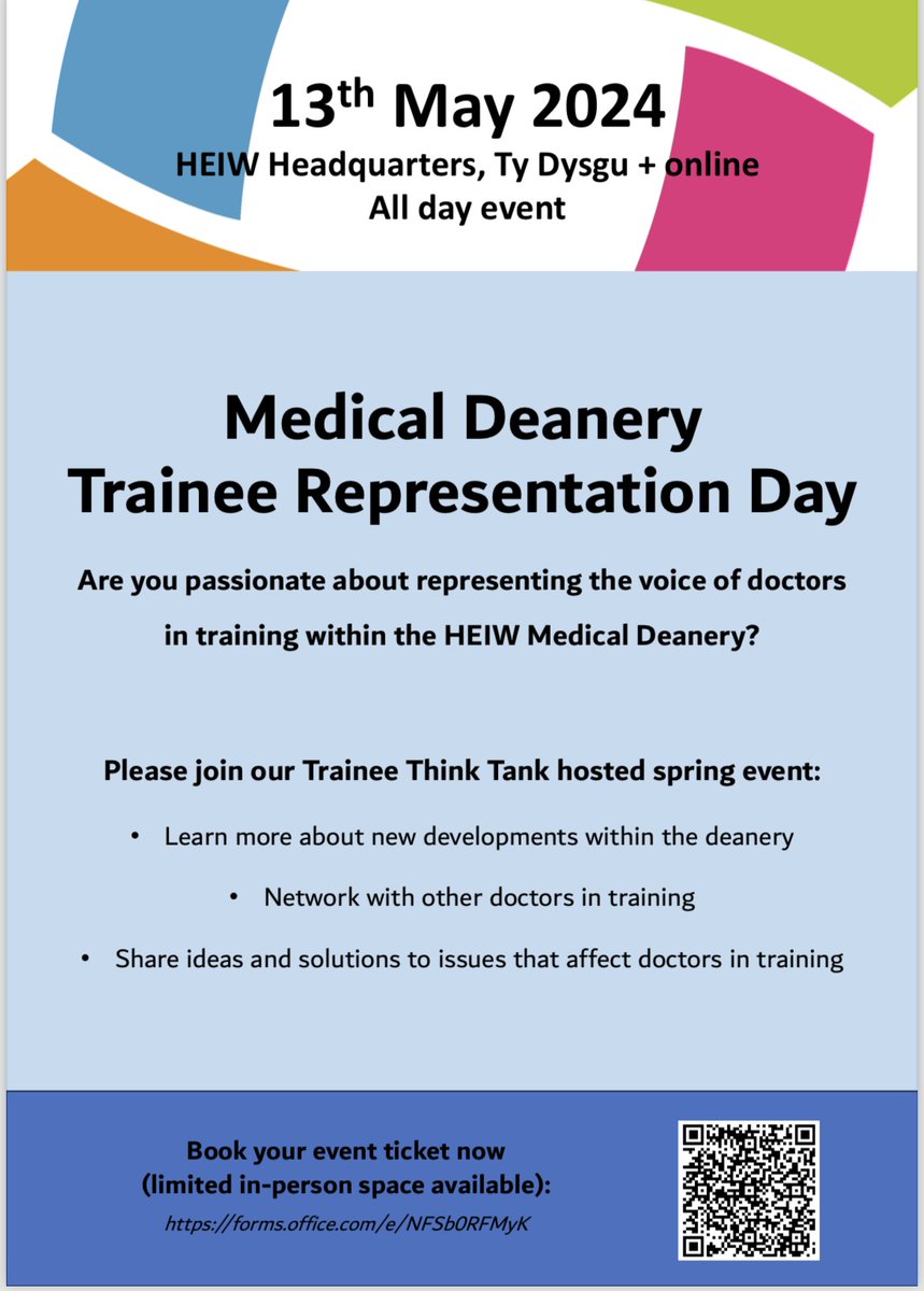 Are you a doctor in training that is interested in having your voice heard within the HEIW Medical Deanery? Please join us for a day of learning, discussion and networking in HEIW 🏴󠁧󠁢󠁷󠁬󠁳󠁿 @WelshFellows @Wales_TTT forms.office.com/pages/response…