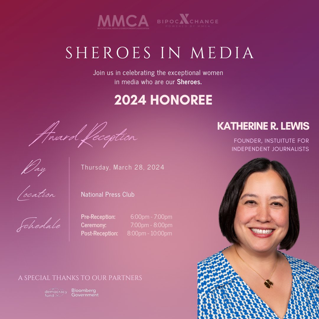 We're thrilled to announce that our own @KatherineLewis will be among the honorees at @MMCADC's 2024 #Sheroes in Media Awards for her work in championing diversity in media and journalism!