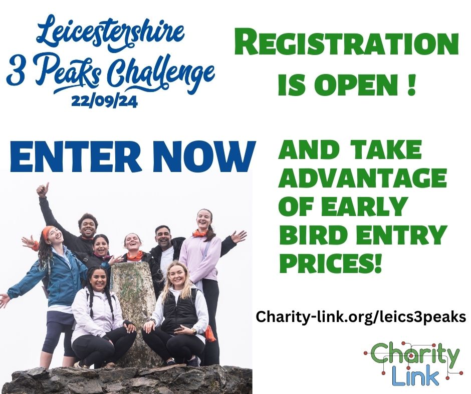 We are so excited to announce that registration for this year's #Leicestershire3Peaks Challenge is now open!! Sign up now to take advantage of early bird entry prices: charity-link.org/leics3peaks #leics3peaks #leicestershire