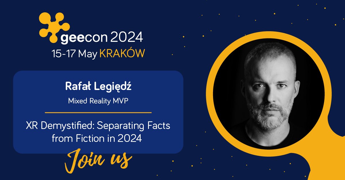 Join us to meet Rafał Legiędź (<a href="/rafek/">Rafał Legiędź</a>) a software enthusiast since 2007. With a keen interest in VR/AR &amp; recognized as a Microsoft MVP in Mixed Reality, he brings an exquisite pov to the XR topic. 2024.geecon.org/speakers/info.…