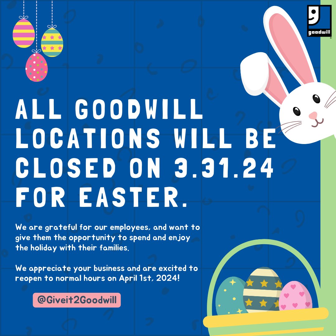 This Easter, all of our locations will be closed. We are grateful for our employees, and want to give them the opportunity to spend and enjoy the holiday with their families. 💙