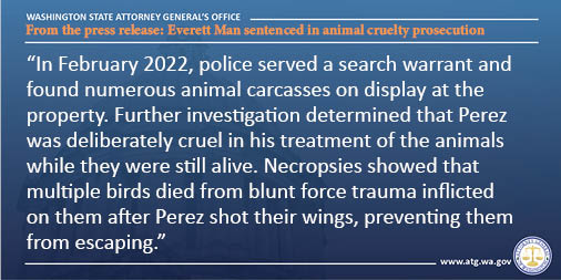 Our Environmental Protection Division’s animal cruelty prosecution leads to a judge sentencing an Everett man to 3 years of community custody and to pay $9,174 to the owners of a kitten he shot in the eye. More information here: atg.wa.gov/news/news-rele…
