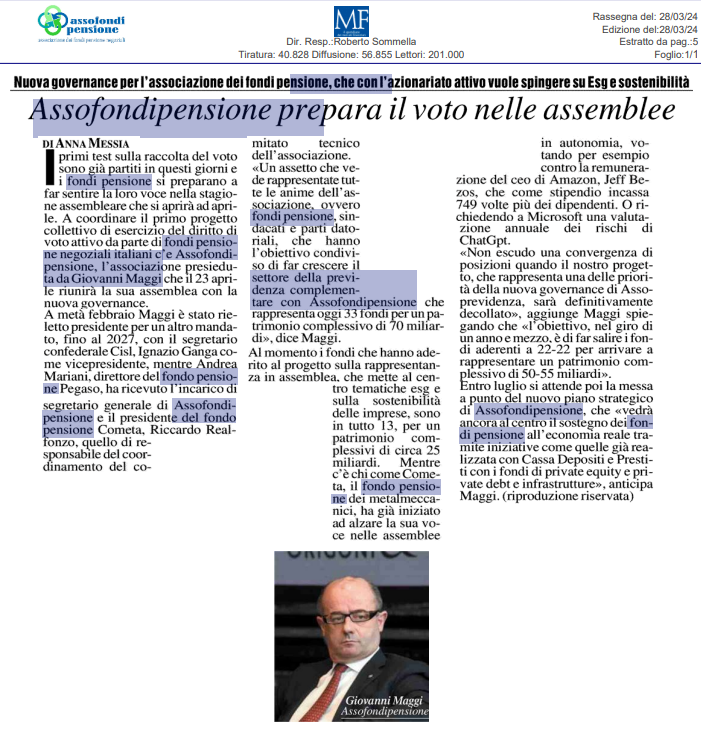 Oggi a pagina 5 di <a href="/MilanoFinanza/">MilanoFinanza</a> l'articolo di <a href="/annamessia/">anna messia</a> sul #progetto #dirittodivoto di @Assofondipensione.