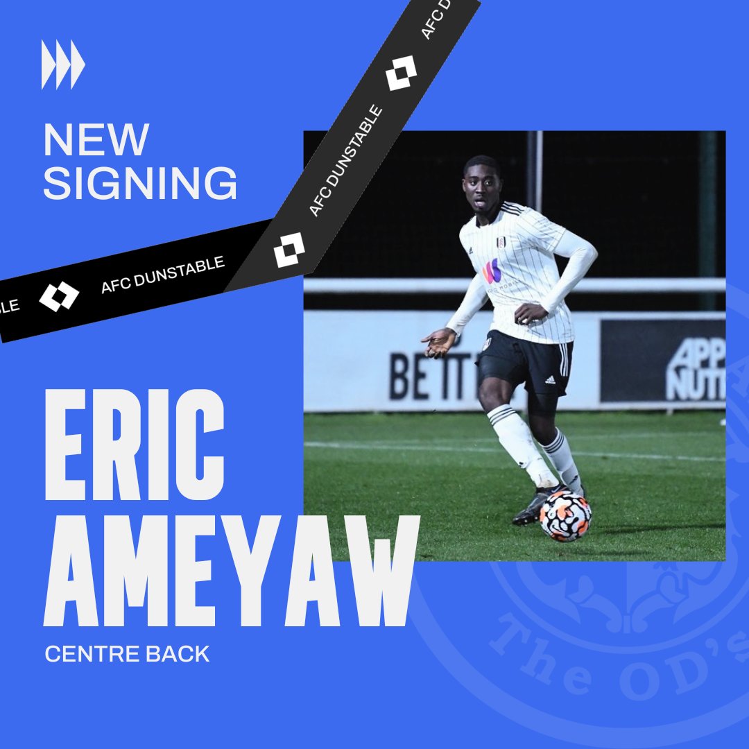 Welcome to AFC Dunstable <a href="/EricAmeyaw06/">Eric Ameyaw</a>🔵

Former Varsity Nine Academy student returns. Eric is an elegant and athletic centre back who will be a brilliant addition to the team.

A leader and a winner; huge transfer deadline day coup for the club.

#COYODs