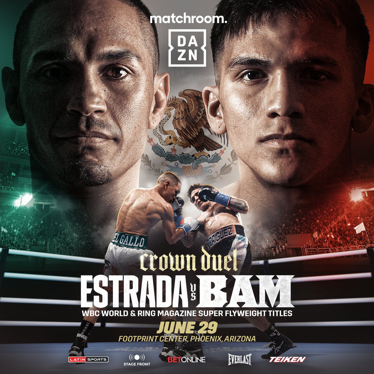 𝗟𝗘𝗚𝗔𝗖𝗬 𝗙𝗜𝗚𝗛𝗧 👑 @GalloEstradaOfi vs @210bam goes down for the WBC World & Ring Magazine Super Flyweight Titles 🔥 #EstradaBam live on @DAZNBoxing, Jun 29 from the @FootprintCNTR in Phoenix 👊