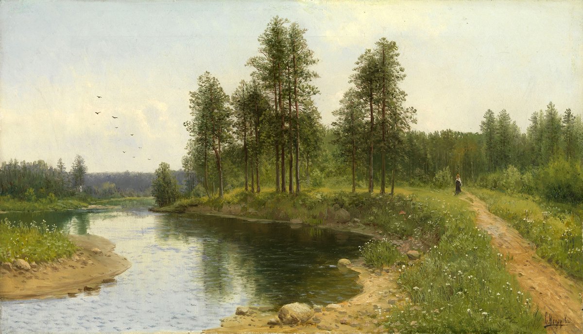 First posted January 2017 on tumblr. Simeon Fedorov (1867 - 1910) - River Landscape with a Figure. Oil on canvas. #RussianArt