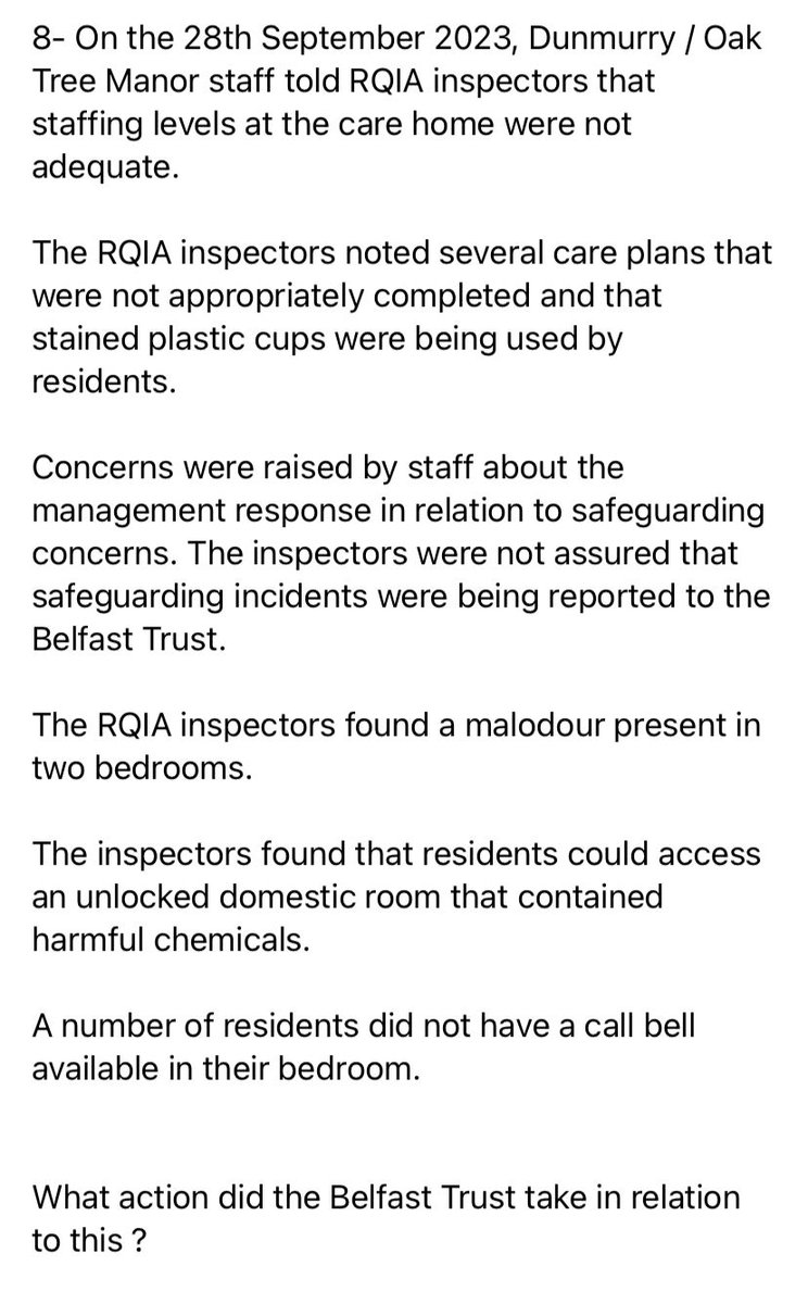 6 years ago our family received the @copni report into Dunmurry Manor. We tried to ensure that care would improve for older people. Our family are totally deflated looking at the last @rqianews report at the home.