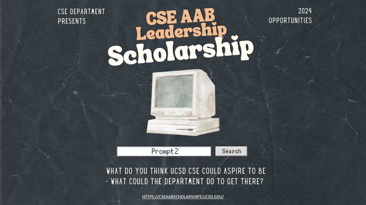 What do you think CSE could aspire to be? CSE undergrads and master’s students, tell us for a chance to receive a $1K CSE AAB Leadership Scholarship. cseaabscholarships.ucsd.edu Deadline April 26. @UCSanDiego @UCSDJacobs #UCSD #UCSanDiego #UCSDCSE #CSEAAB #Scholarship #Leadership