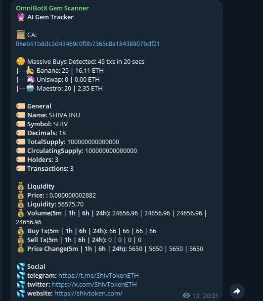 Sneak peek of our #AI Gem Scanner in action!   

This one was called on March 25th 7:30 PM UTC, right at launch!

Imagine the possibilities when our Gem Scanner is live with AUTO BUY options powered by our SNIPER.   

Dev is deving 🔥

#V2isComing 🤖