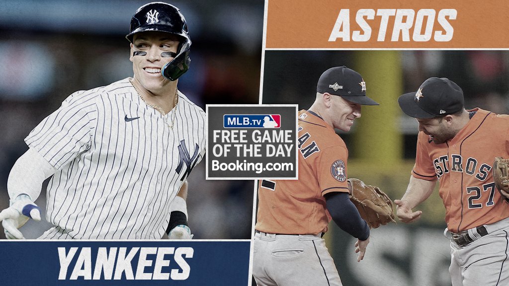 A #OpeningDay heavyweight matchup in Houston. See the Yankees take on the Astros at 4:10 pm ET for FREE on #MLBTV, presented by Booking.com. MLB.com/FreeGame