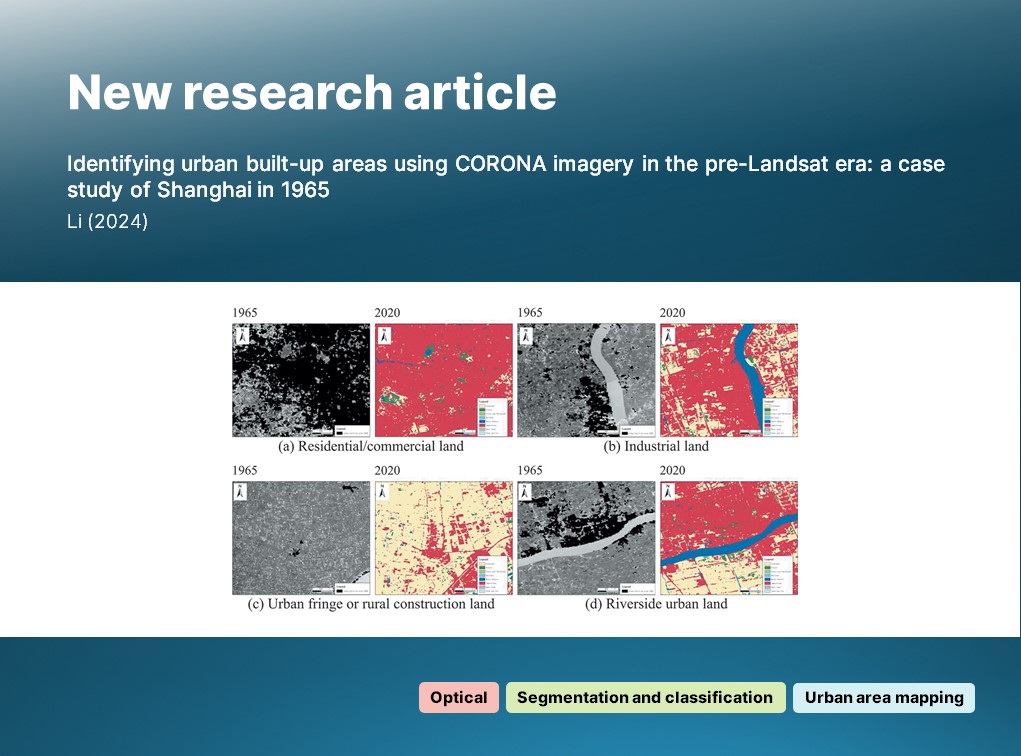 🔔 New article: Li examines eight archived #Corona images (1959-1972) of Shanghai and, using automated #ImageSegmentation and #classification, discusses the process of #urbanisation and consequential increases in pollution. 🔗 doi.org/10.1080/014311… #IJRS #RemoteSensing