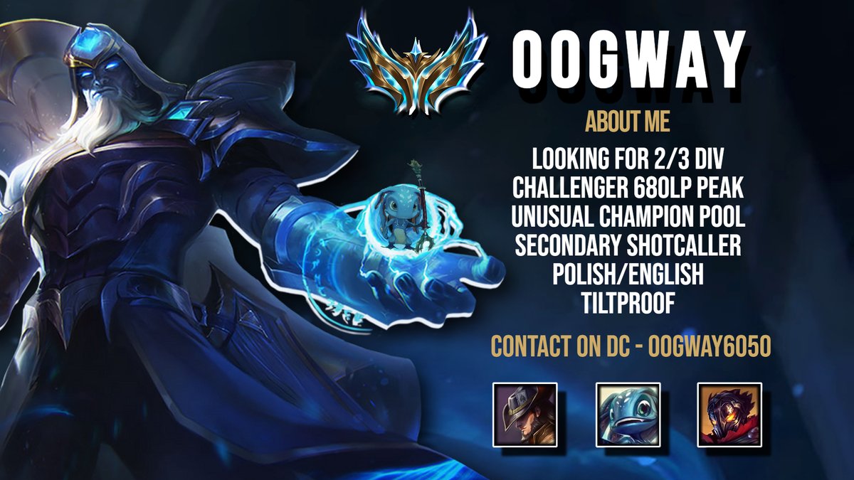 Trafizz (@oogway_lol) on Twitter photo Hello, I'm a Midlaner LFT for upcoming split.
Contact through discord:  Oogway6050 
References:
<a href="/Wielokostek/">Kostek</a> 
<a href="/EnkilWest/">Enkil</a> 
❤ & 📷appreciated Hello, I'm a Midlaner LFT for upcoming split.
Contact through discord:  Oogway6050 
References:
<a href="/Wielokostek/">Kostek</a> 
<a href="/EnkilWest/">Enkil</a> 
❤ & 📷appreciated