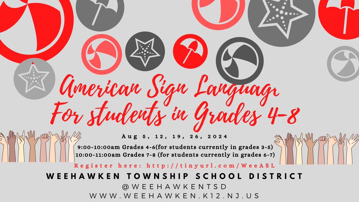 FAmato53's tweet image. Excited to bring an #AmericanSignLanguage class to our #Weehawken students! Join us for #ASL this summer in August. Visit tinyurl.com/WeeSummer24 to sign up. @WeehawkenTSD @EricCrespoEDU