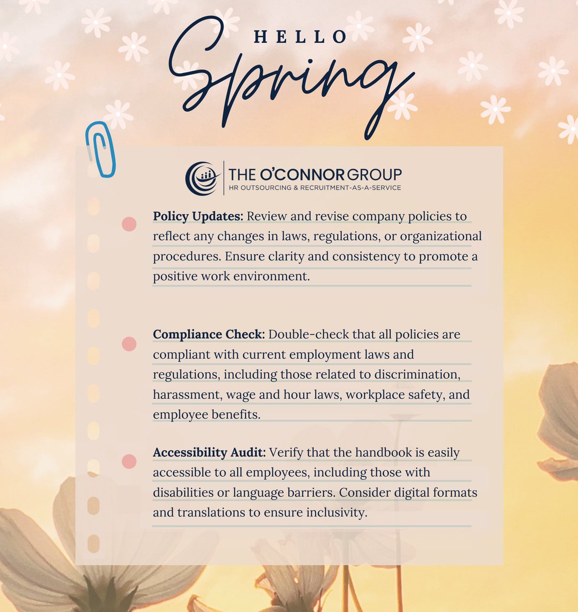 As we welcome the new season, it's the perfect opportunity to ensure our HR handbooks are up-to-date &amp; aligned with best practices. Here are the top three things to look for:

Let's spruce up our HR handbooks to keep our workplace thriving and compliant this spring! 🌼

#tocgrp