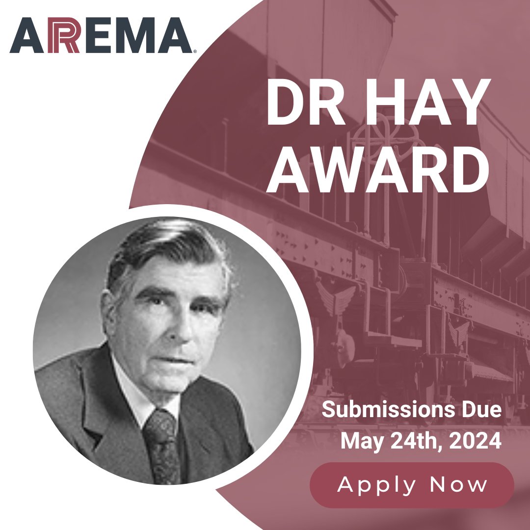 Railway engineering buffs, time's running out for Dr. William W. Hay Award submissions! Show us your innovative projects transforming our industry. Deadline: May 24th. Submit now &amp; make a difference  zurl.co/PPw0 

#HayAward #RailwayEngineering #Innovation #AREMA