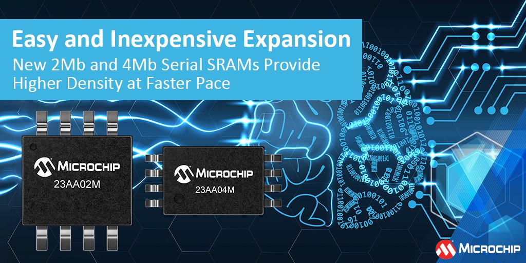 MicrochipTech's tweet photo. Need more memory for your application? Avoid the costly mistake of utilizing high-pin-count parallel interfaces. Get the details on our expanded Serial SRAM portfolio with larger densities and increased speeds: https://t.co/8hLuv9Isz7. #MCUs #Microcontrollers #SRAM https://t.co/B74vQSVH6j