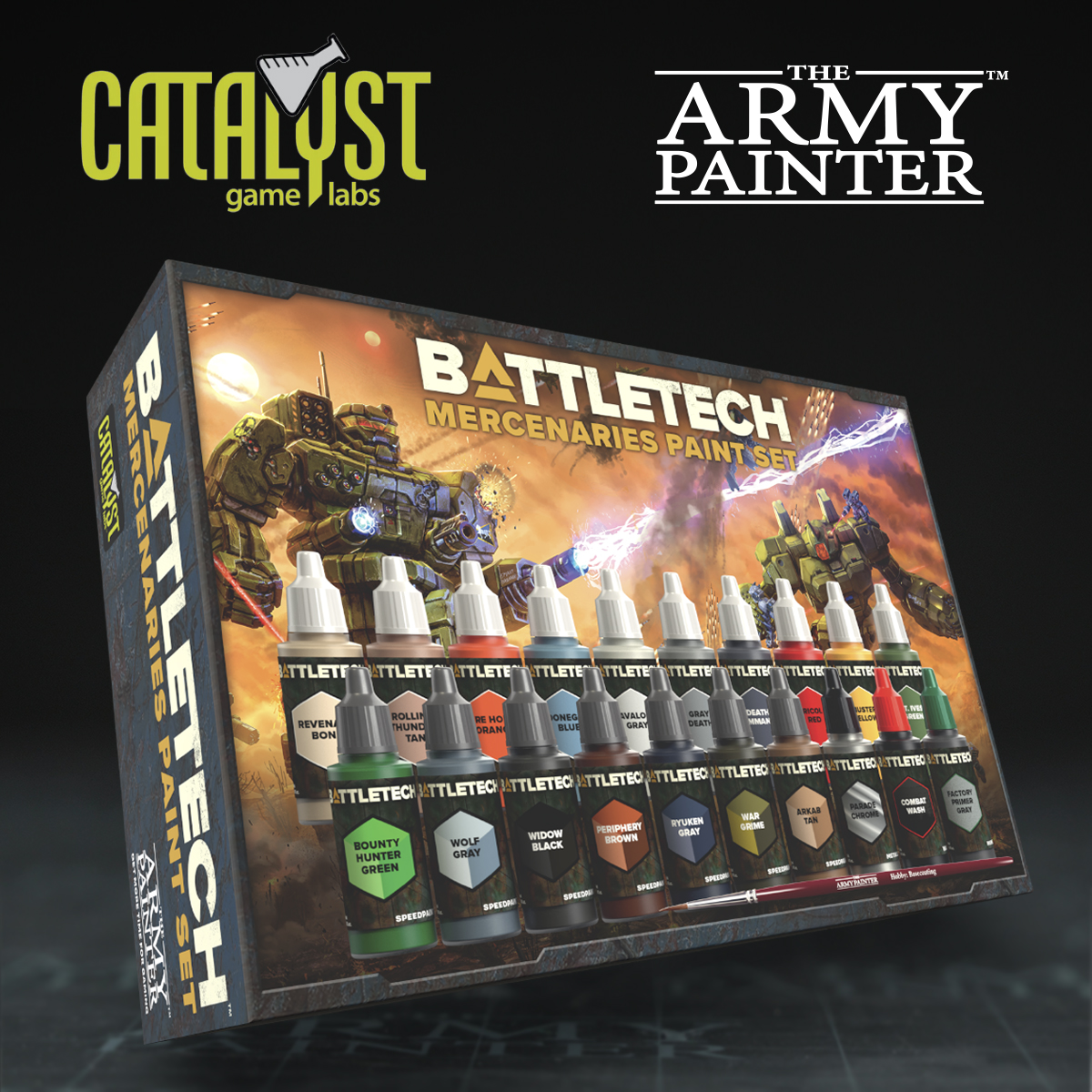 The new BattleTech Mercenaries Paint Set features 20 paints from our Speedpaint 2.0 and Warpaints Fanatic ranges, offering a great experience to recruits and veteran painters alike. Coming soon! Learn more over on the @catalystgamelab site: catalystgamelabs.pulse.ly/ar6bx1ucnn