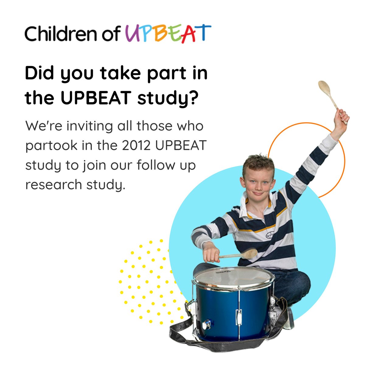 Do you know anyone who took part in the UPBEAT study? If so, tell them about the new follow up study called Children of UPBEAT: healthresearch.study/participate/ch…