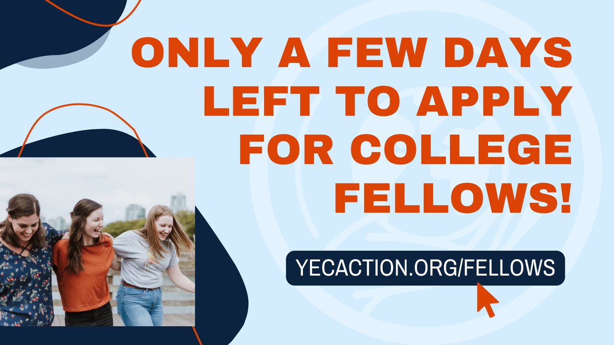 The due date to be considered for YECA's College Fellows Program is this Monday, April 1! Bring just and compassionate #climateaction to your college campus as you grow in your leadership, community organizing, and climate advocacy skills! Visit yecaction.org/fellows today!