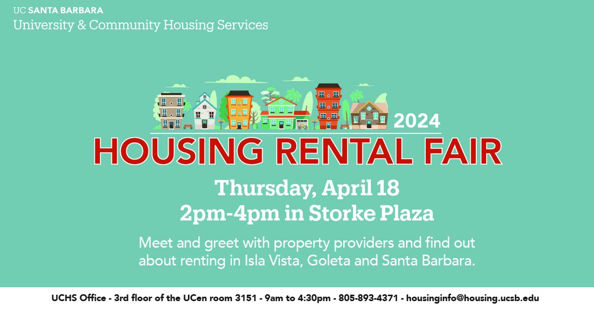 📣Join us at the Housing Rental Fair in Storke Plaza on Thursday, April 18 from 2 p.m. to 4 p.m. Don't miss out! This is the last Rental Fair for the 2023-2024 academic year!

#ucsantabarbara #gauchos #UCSB